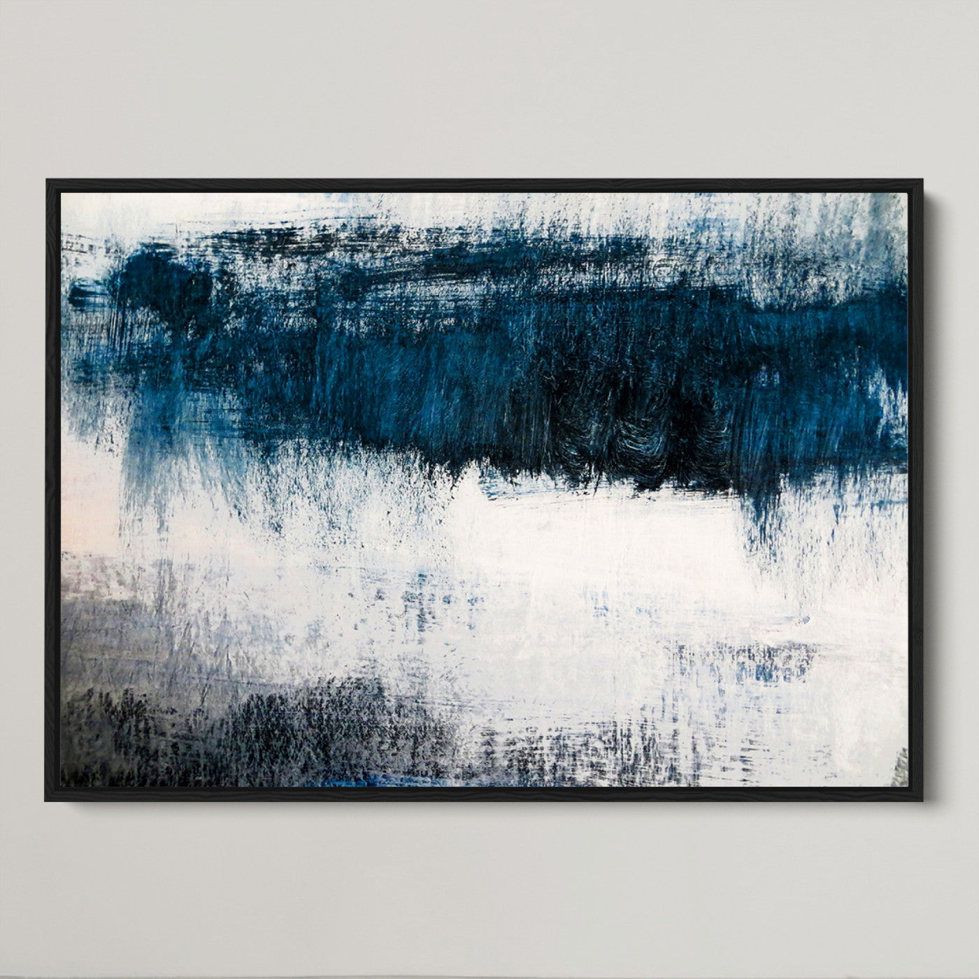 38954-MGV-CV-36X24-Abstract Blue and White Canvas Art | Large Wall Art for Modern Living Room Decor | Minimalist Brushstroke Painting on Canvas
