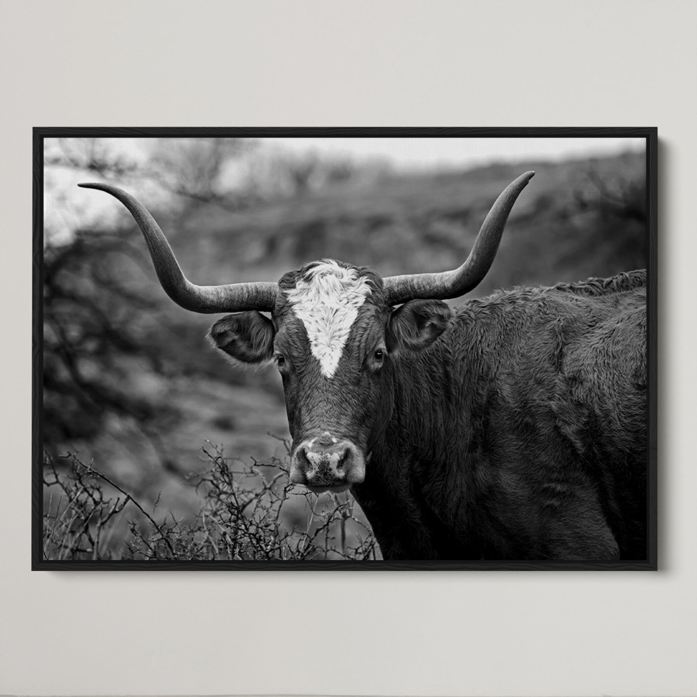 76200-MGV-CV-36X24-Western Home Wall Art Canvas Print, Framed Texas Longhorn Art Picture Print, Rustic Cow Perfect Rustic Farmhouse Decor Artwork