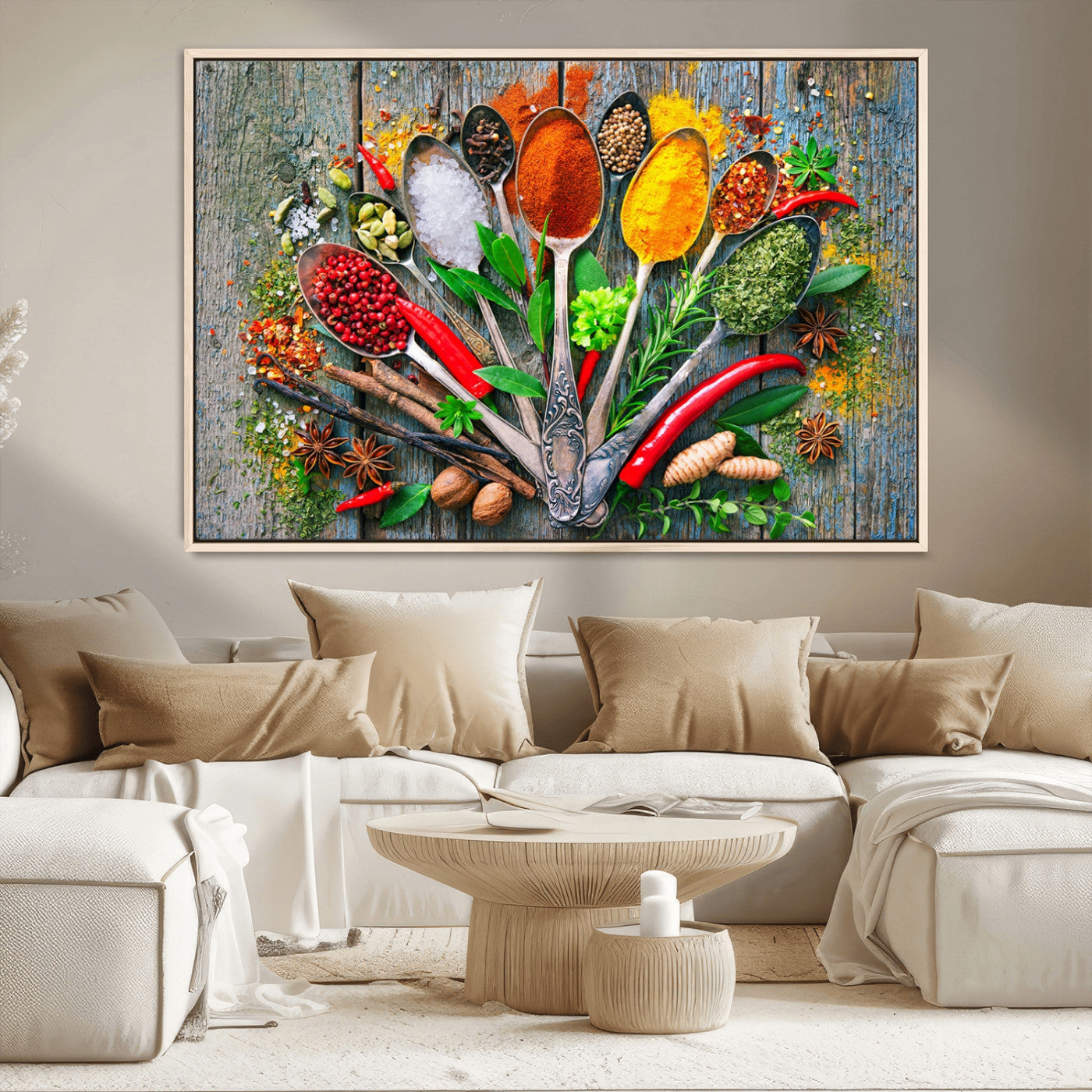 MGV-FC-36X24 - Kitchen Wall Art Print - Spoonful of Spices Cooking Wall Art Canvas Print - Vibrant Kitchen Decor