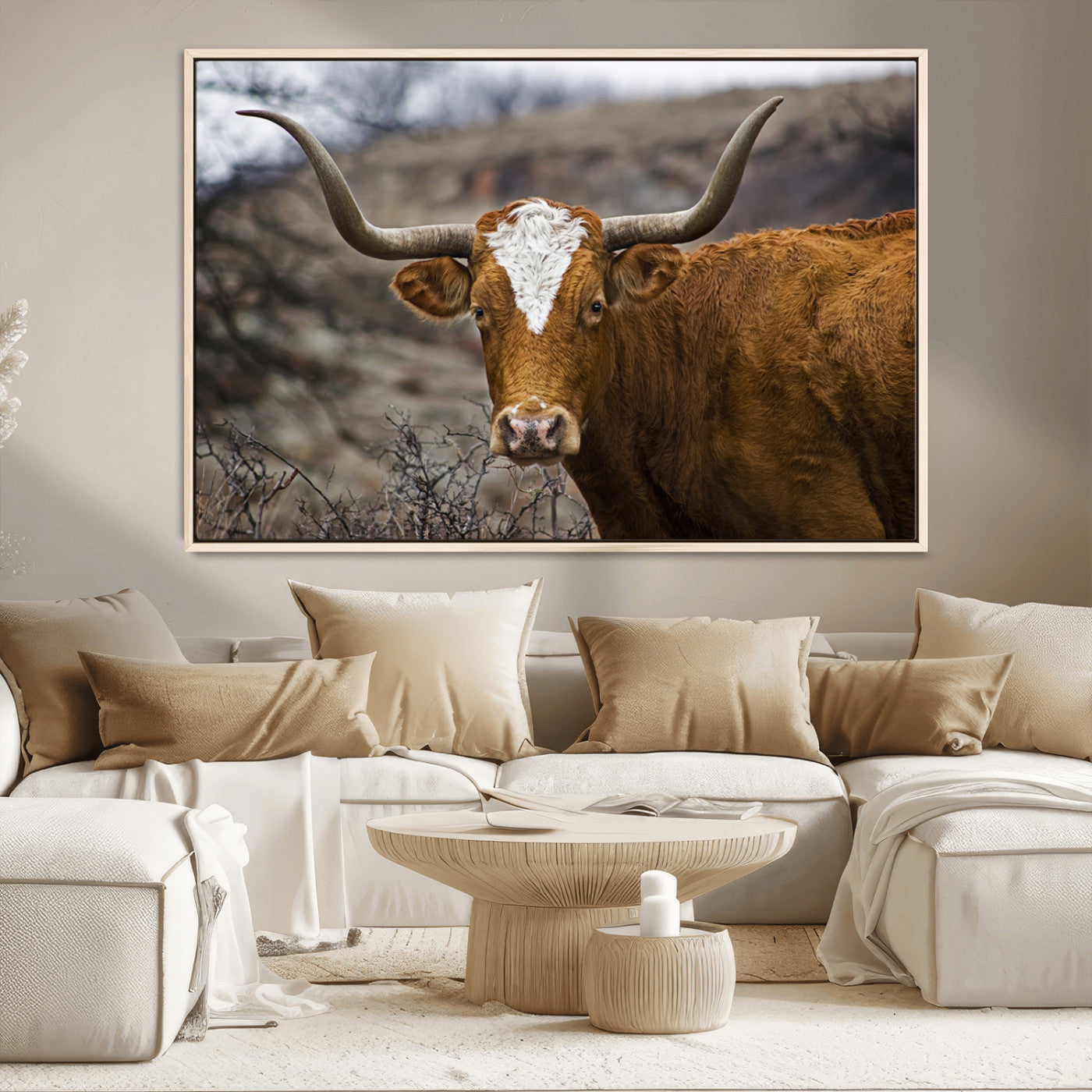 MGV-FC-36X24 - Texas Longhorn Canvas Wall Art - Longhorn Steer Canvas Wall Art Print- Rustic Western Animal Print,