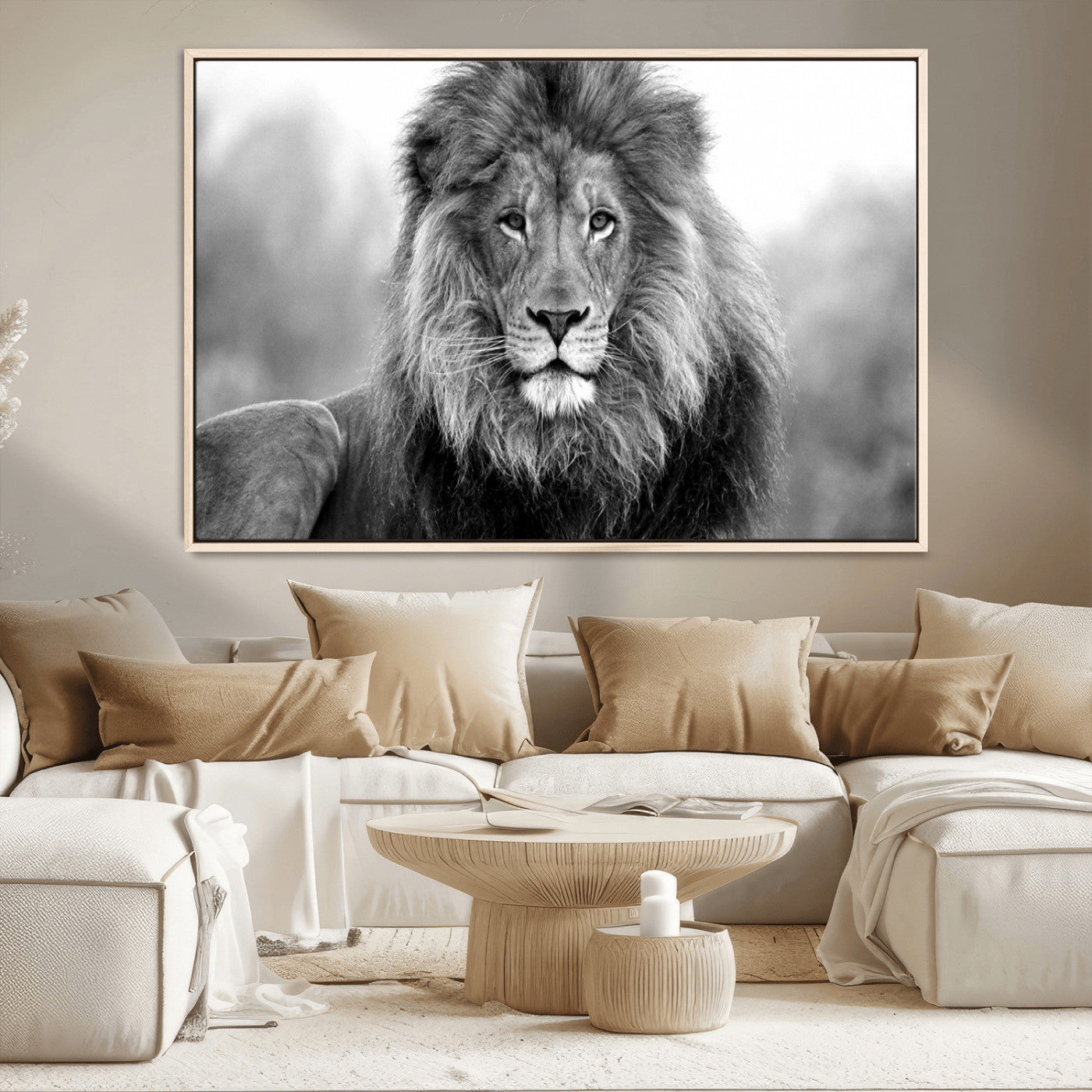 MGV-FC-36X24 - Black and White Lion Canvas Wall Art Animal Print