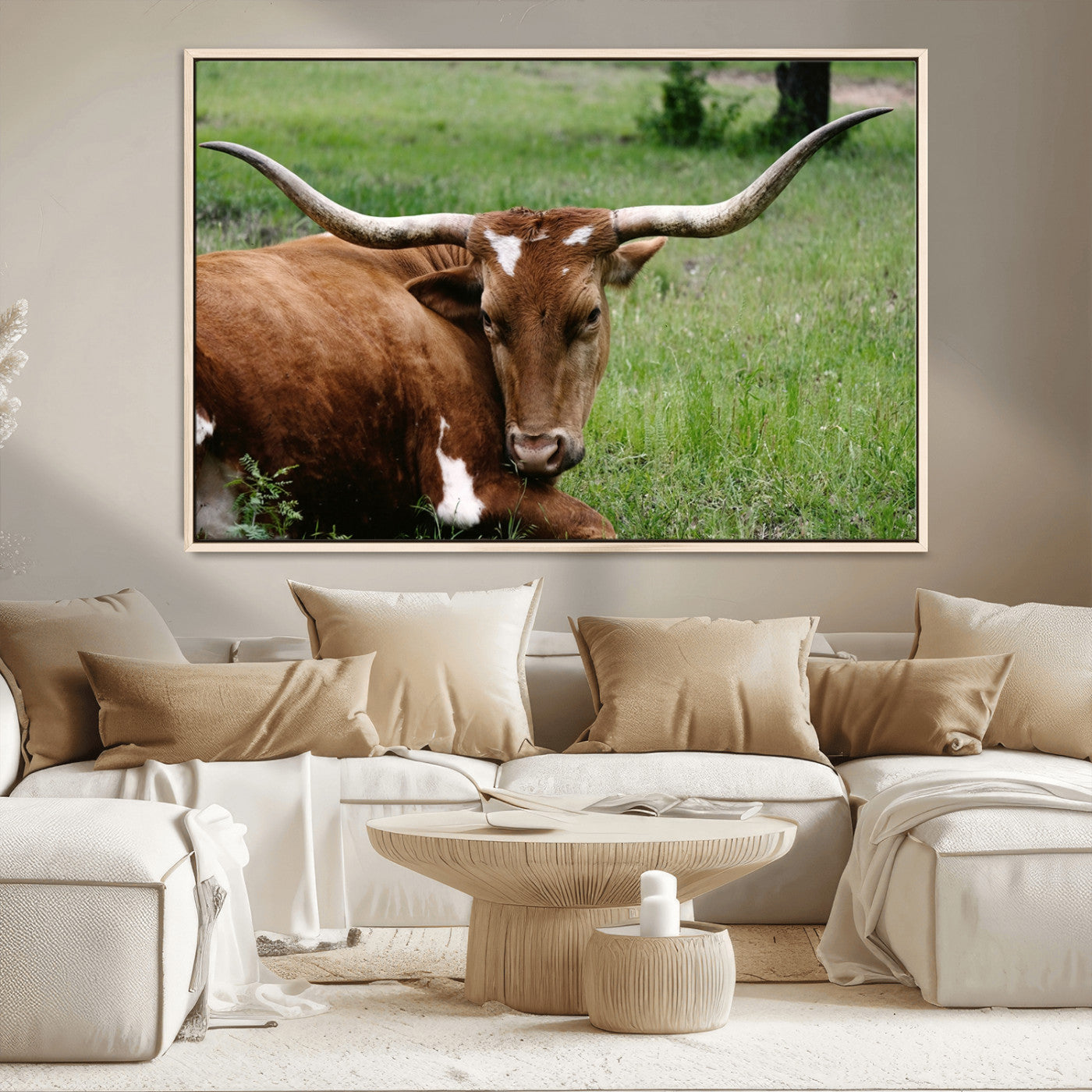 MGV-FC-36X24 - Longhorn Cow Animal Wall Art Canvas Print