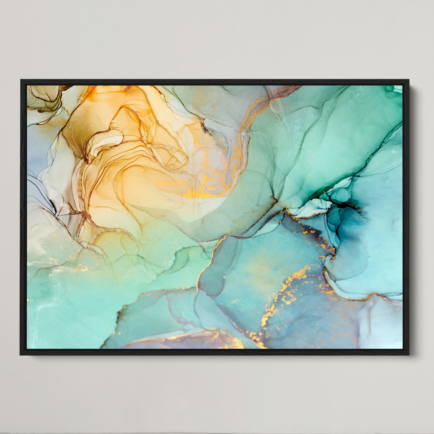 47242-MGV-CV-36X24-Green Marble Fluid Effect Wall Art Abstract Canvas Wall Art Print