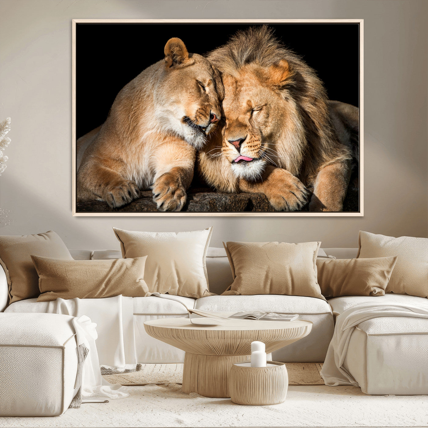 MGV-FC-36X24 - Lion and Lioness Wall Art Print Canvas | 3-Panel African Wildlife Canvas Print | Animal-Themed Art