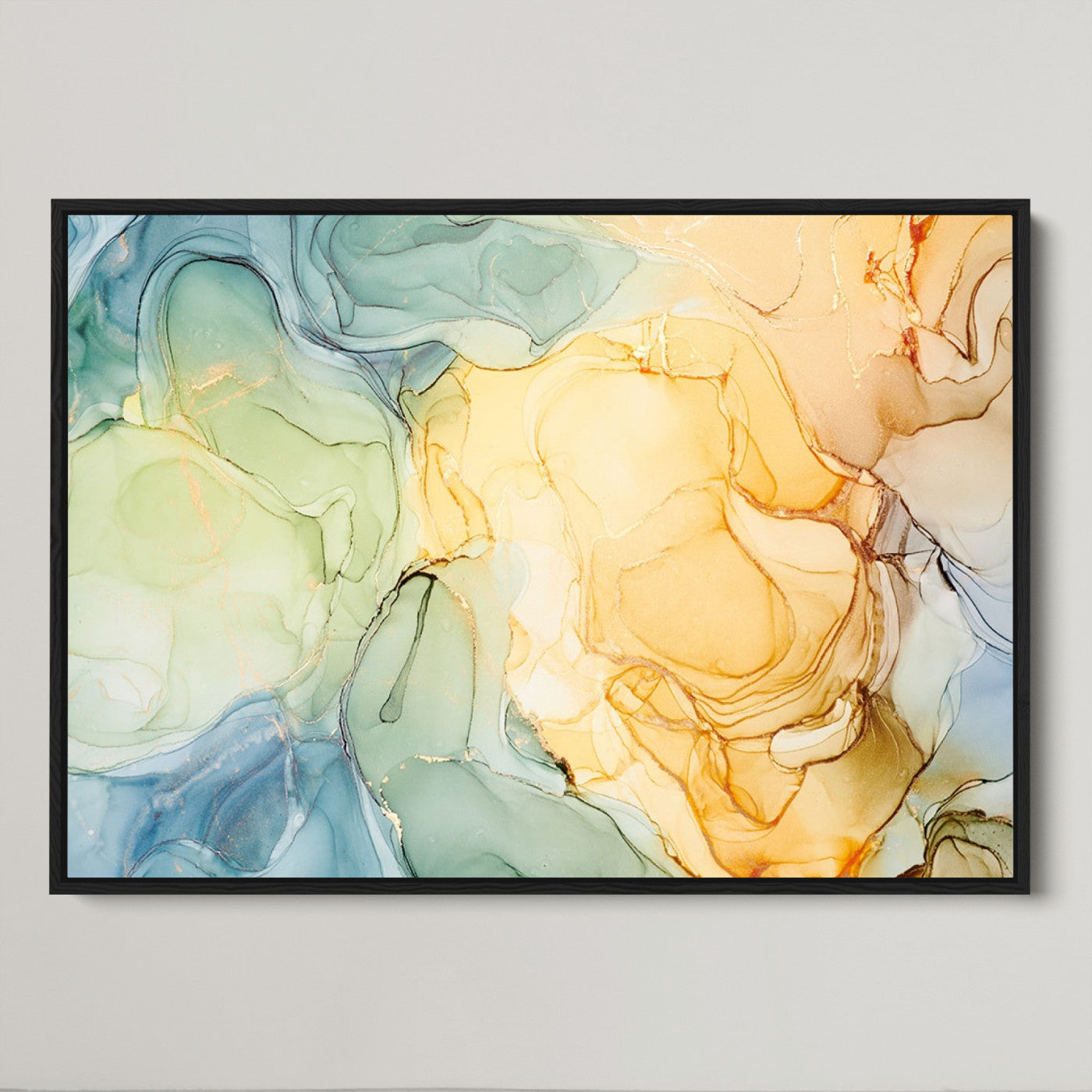 42195-MGV-CV-36X24-Green and Yellow Marble Fluid Effect Wall Art, Green and Yellow Marble Canvas Wall Art Print