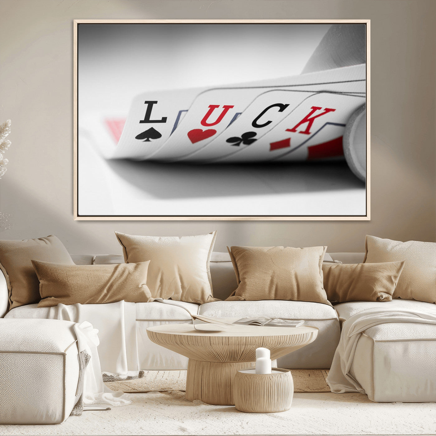 MGV-FC-36X24 - Framed Luck Poker Cards Canvas – Modern Triptych Wall Art, Ready to Hang for Game Rooms