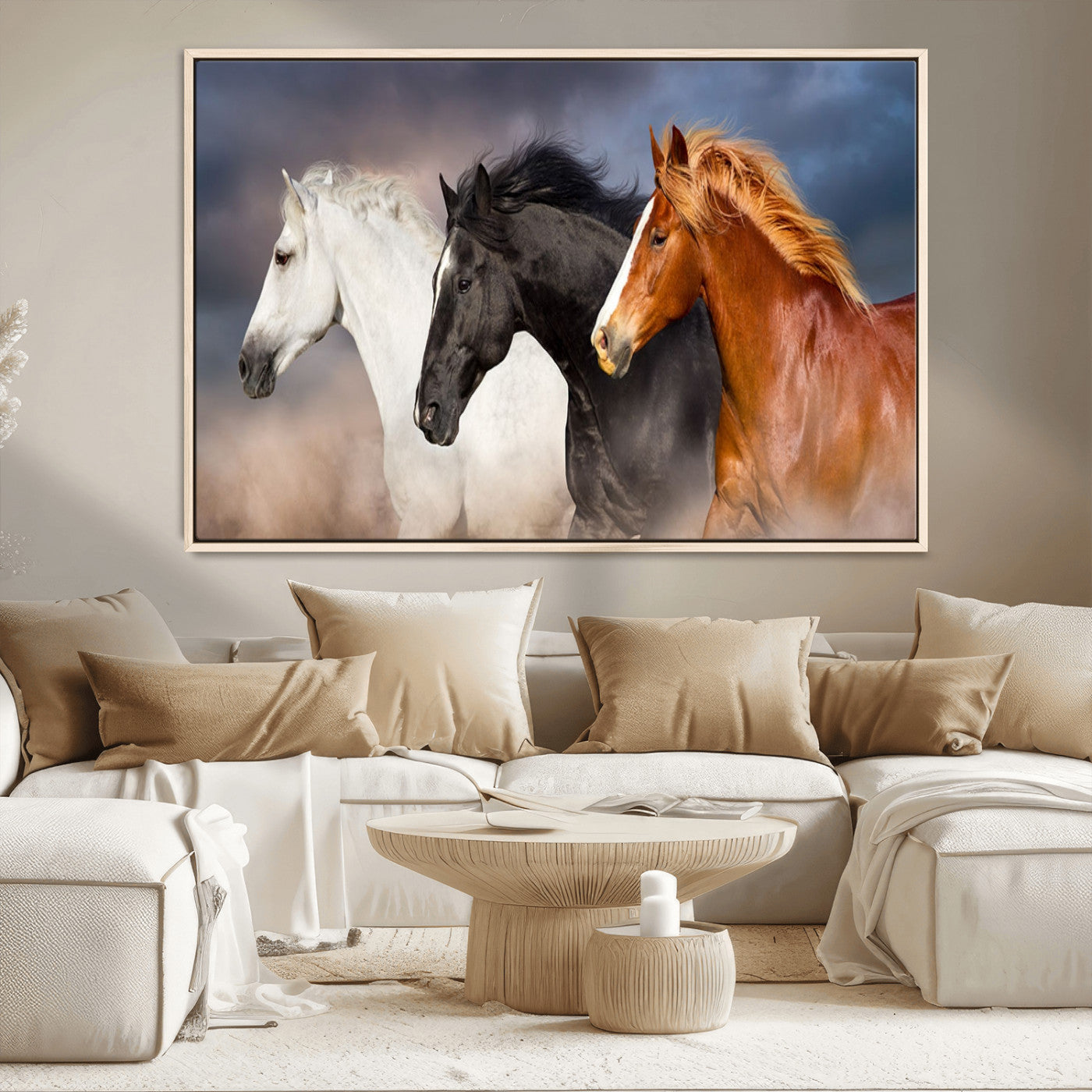 MGV-FC-36X24 - Animal Wall Art Three Horses Farmhouse Art Canvas, Framed Three Horses Canvas Print