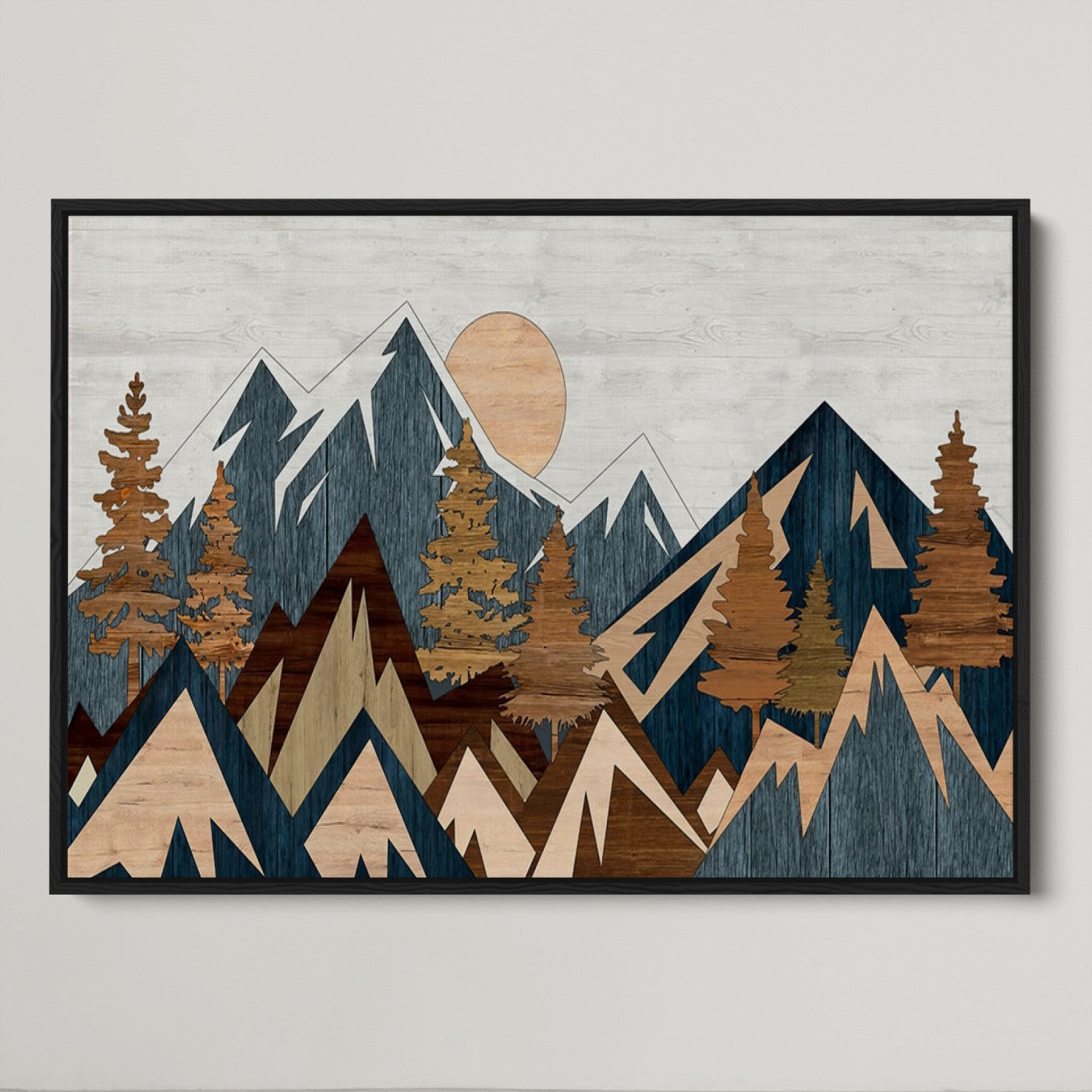 91467-MGV-CV-36X24-Abstract Wood Panel Effect Mountain Range Top Wall Art Canvas Print