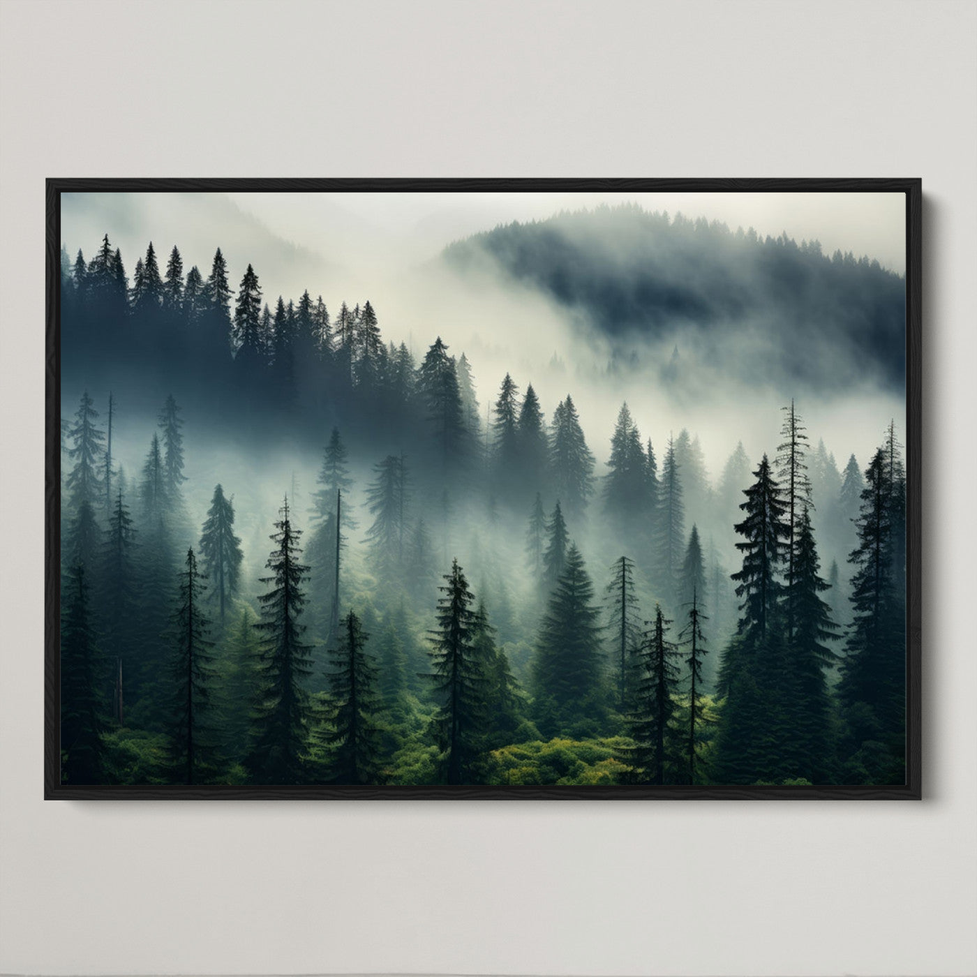 48606-MGV-CV-36X24-Captivating Misty Forest Wall Art Premium Canvas Print a Foggy and Serene Atmosphere