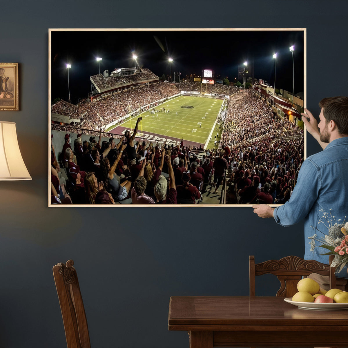 94126-MGV-CV-36X24 - Washington-Grizzly Stadium Canvas Wall Art | Exciting Game Night Atmosphere in Panoramic View