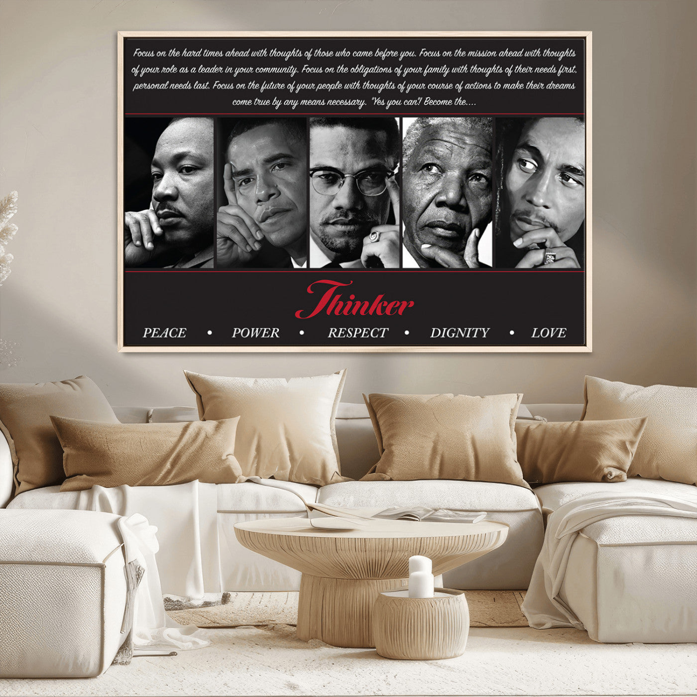 MGV-FC-36X24 - Thinker Peace Power Respect Dignity Wall Art | Thinkers of Changel Wall Art Featuring Icons of