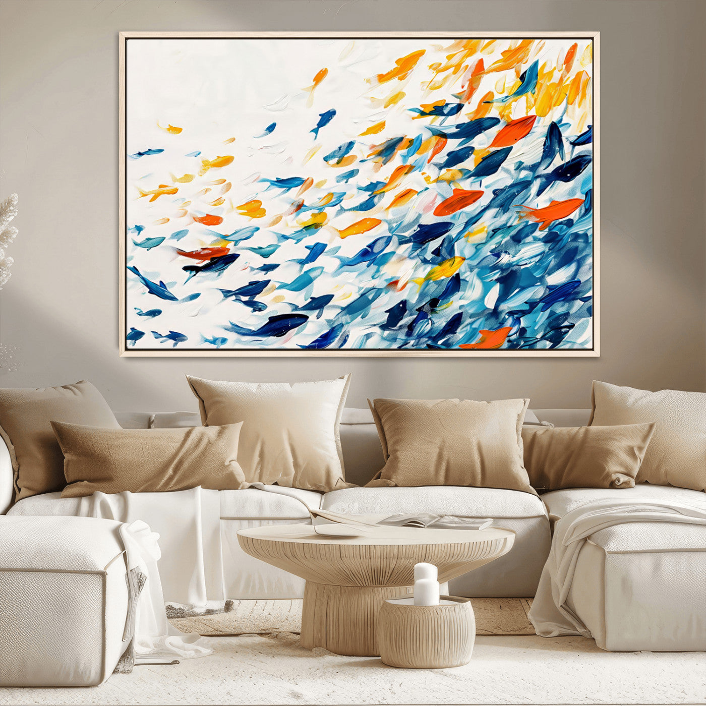 MGV-FC-36X24 - Abstract Fish Shoal Wall Art Canvas Print, Colorful Fish Herd Painting on Canvas Print, Ocean Animal