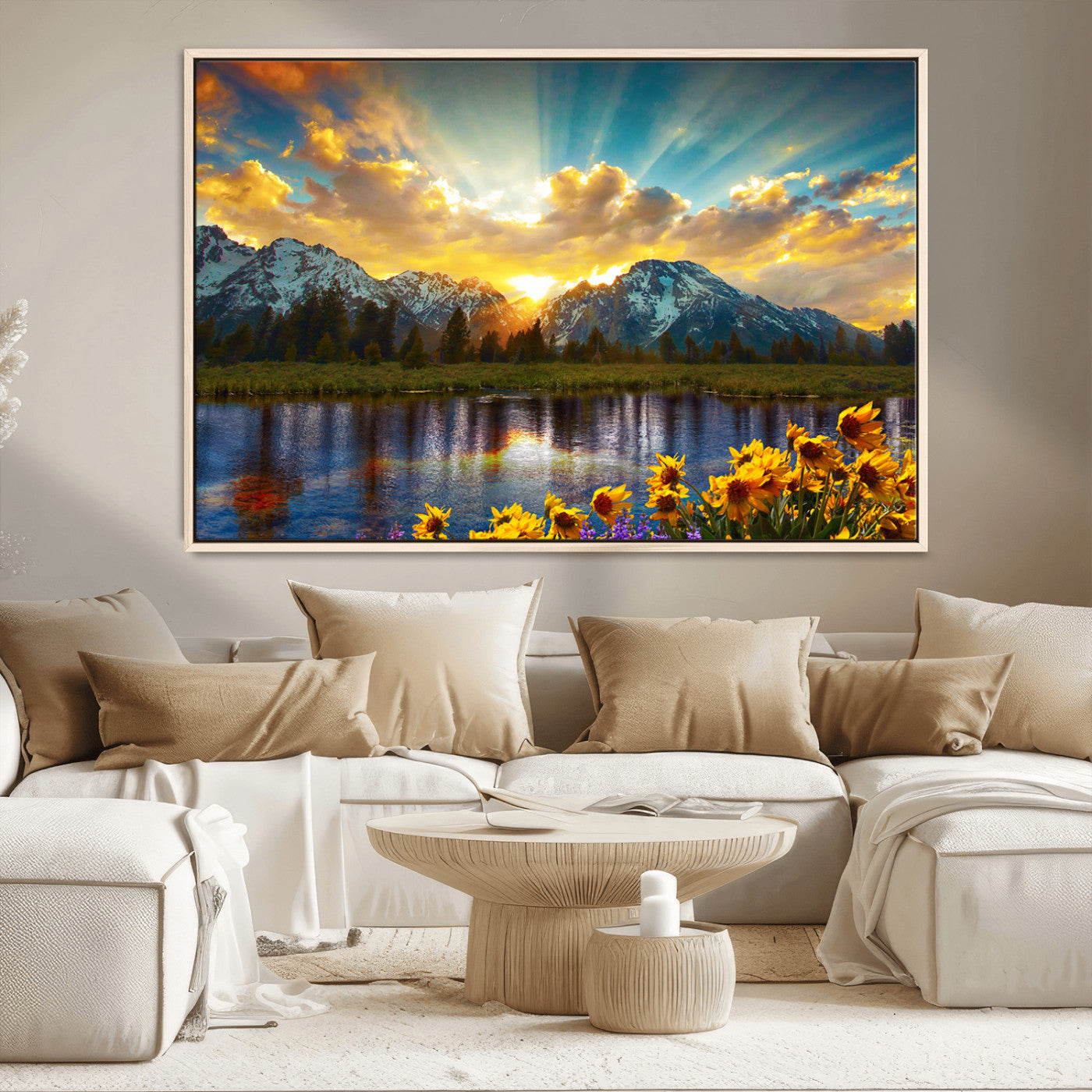 MGV-FC-36X24 - Grand Teton Park Amazing Mountain Landscape Sunset Wall Art Canvas Print