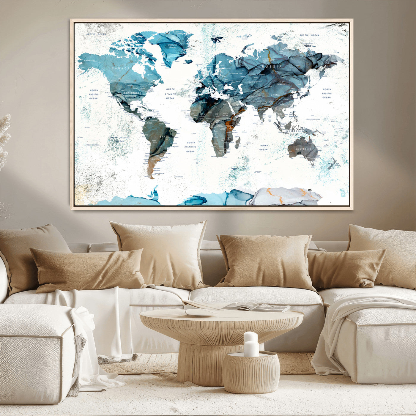 MGV-FC-36X24 - Push Pin World Map Canvas Print – Framed Wall Art for Couples to Track Their Travels – Anniversary