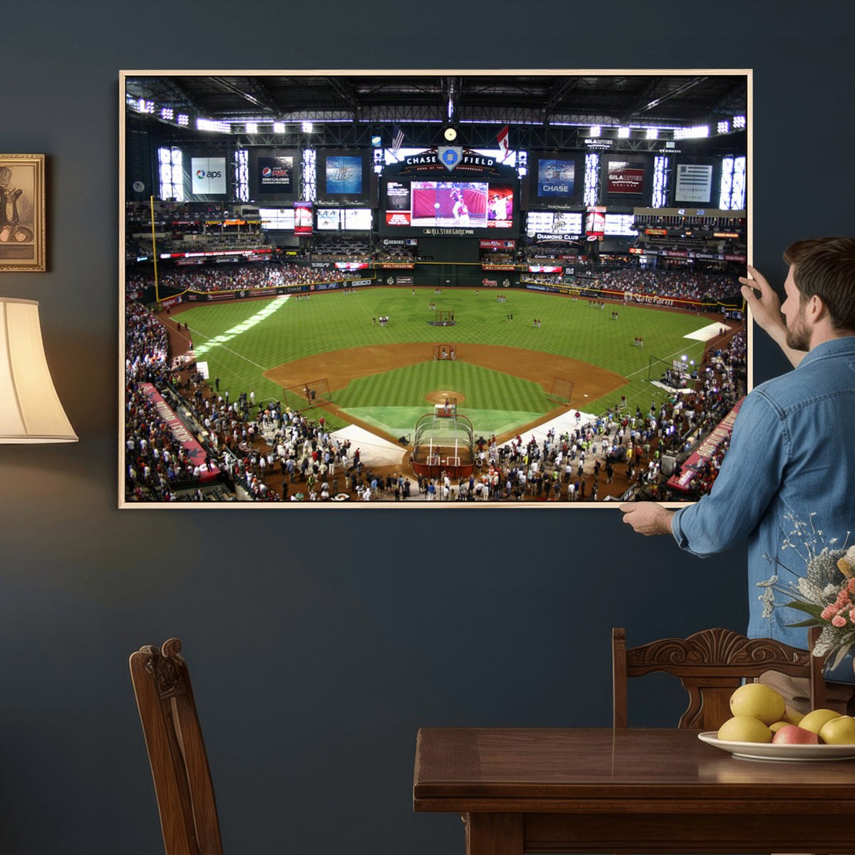 91630-MGV-CV-36X24 - Arizona Diamondbacks Baseball Team Print, Phoenix Chase Field Baseball Stadium Wall Art