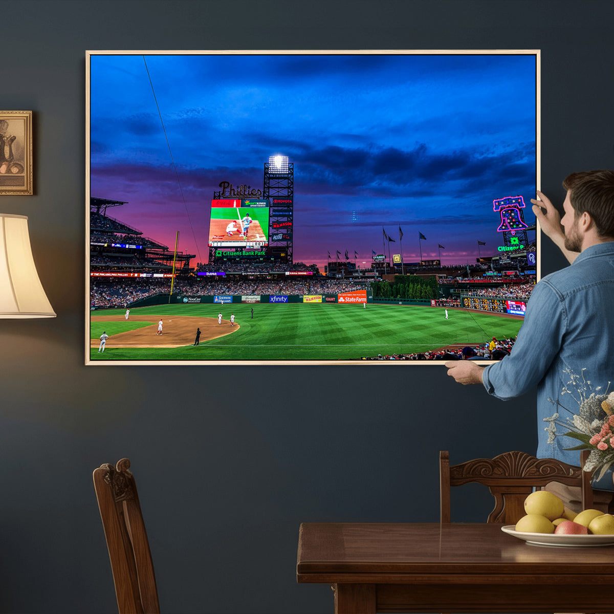 20427-MGV-CV-36X24 - Philadelphia Phillies Baseball Team Print, Citizens Bank Park, Extra Large Game Room Wall Decor
