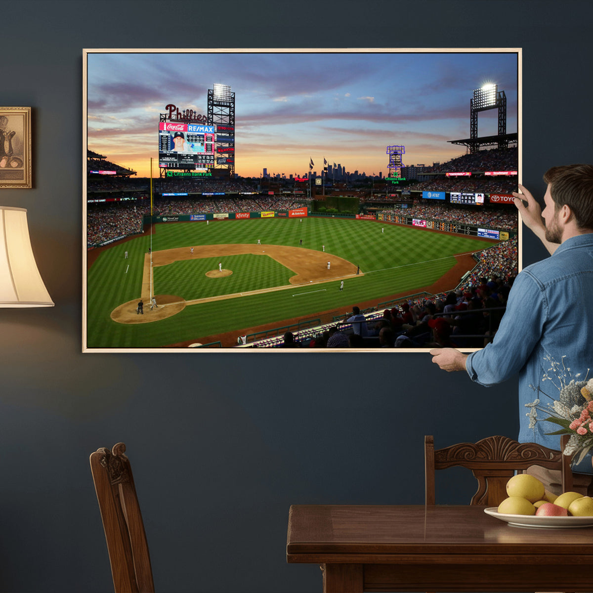 13778-MGV-CV-36X24 - Citizens Bank Park Philadelphia Phillies Wall Art Canvas | 3-Panel Canvas Print of Phillies Stadium