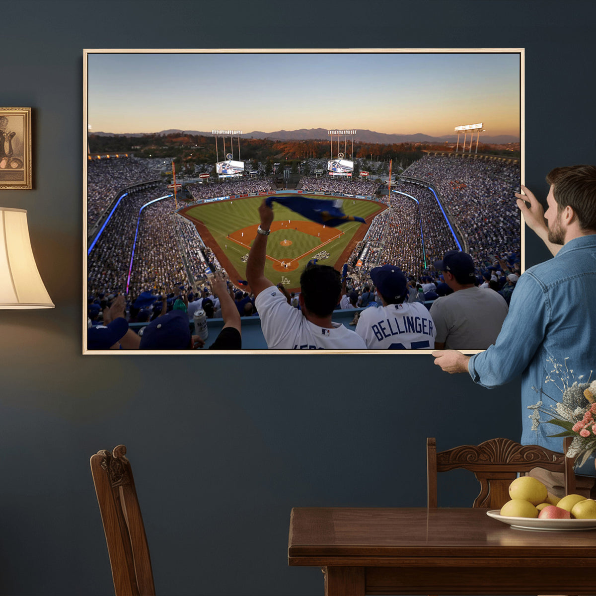 60162-MGV-CV-36X24 - Dodger Stadium Sunset Game Triple Canvas Wall Art, Los Angeles Dodgers MLB Match