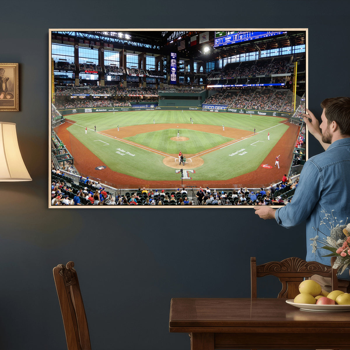 78468-MGV-CV-36X24 - Texas Rangers Baseball Team Print, Arlington Globe Life Field Stadium Wall Art