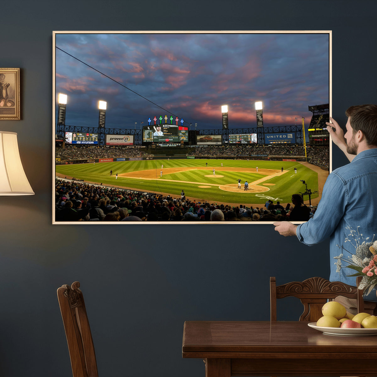 96063-MGV-CV-36X24 - Chicago White Sox Baseball Team Print Canvas, Guaranteed Rate Field, Framed and Ready to Hang