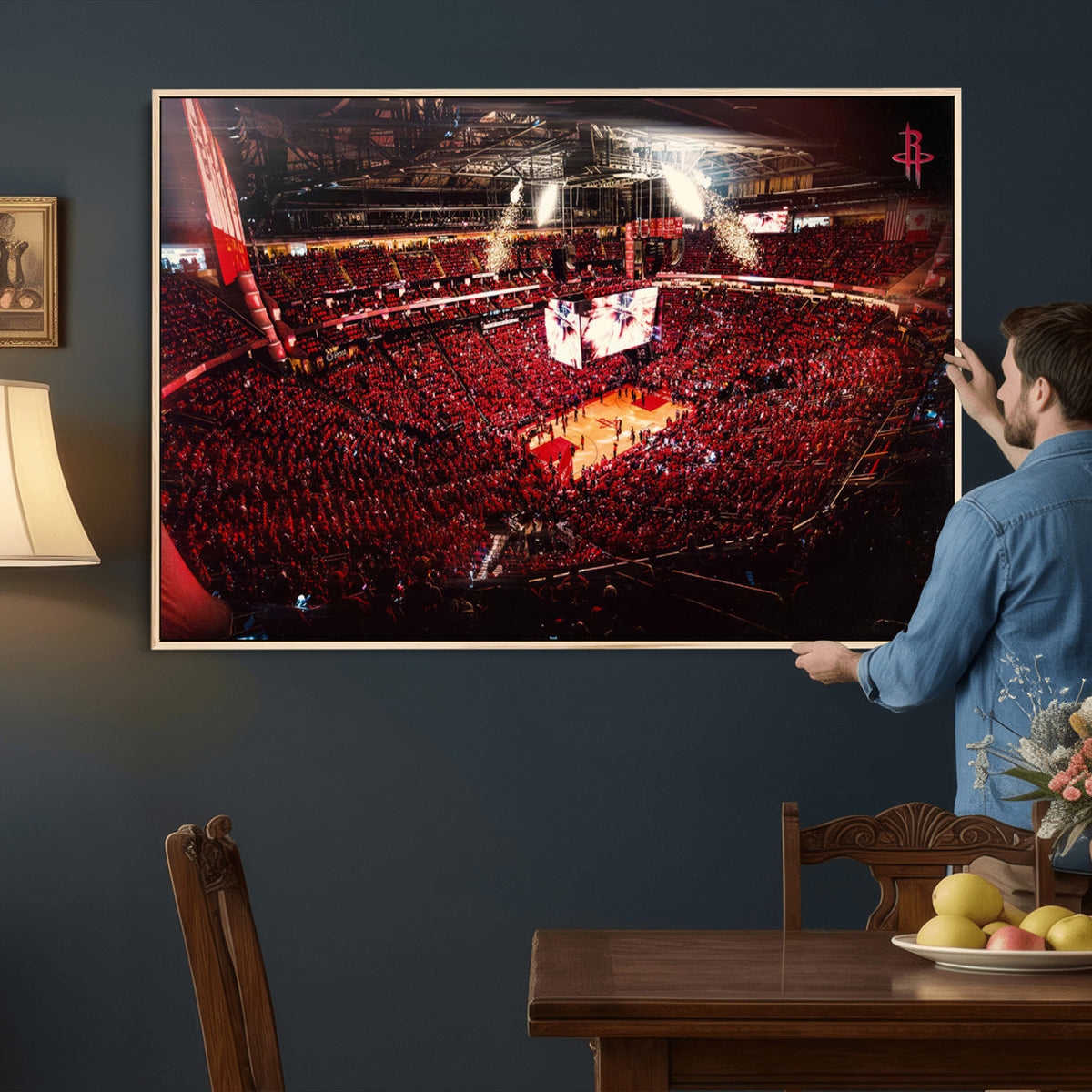 91527-MGV-CV-36X24 - Houston Rockets Basketball Team Print Canvas, Houston Toyota Center Arena Wall Art