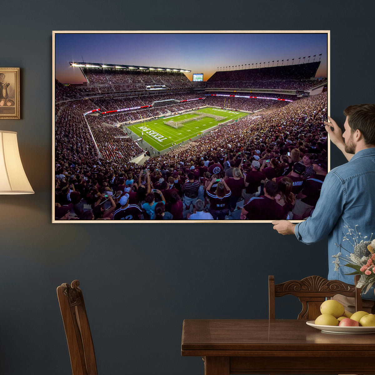 25148-MGV-CV-36X24 - Texas A&M University Aggies Football Team Print, College Station Kyle Field, Framed and Ready to Hang