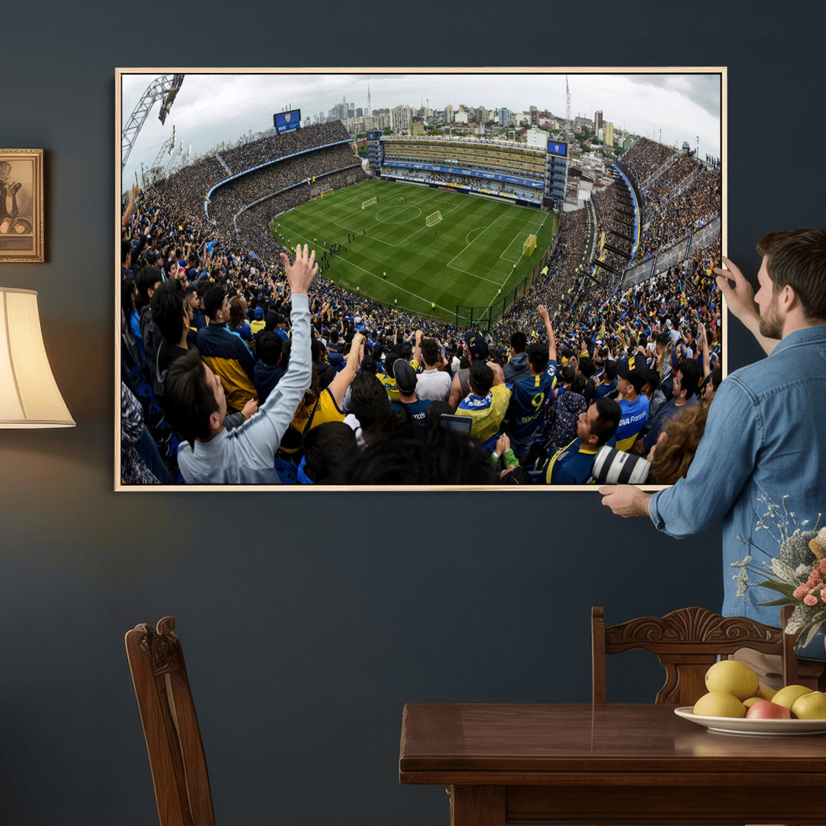 23173-MGV-CV-36X24 - Boca Juniors Soccer Team Print, Buenos Aires Bombonera, Framed and Ready to Hang