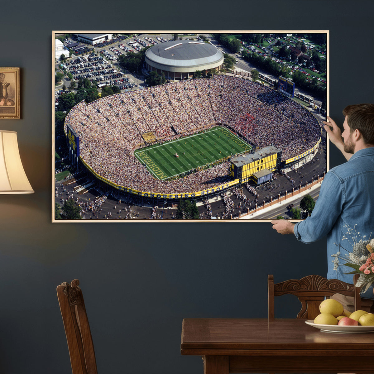 27314-MGV-CV-36X24 - Michigan Wolverines Football Team Print, Ann Arbor Michigan Stadium Wall Art