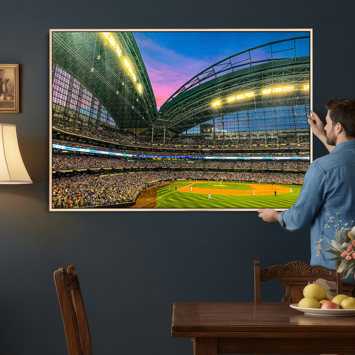 17006-MGV-CV-36X24 - Milwaukee Brewers Baseball Team Print Canvas, American Family Field Stadium Wall Art