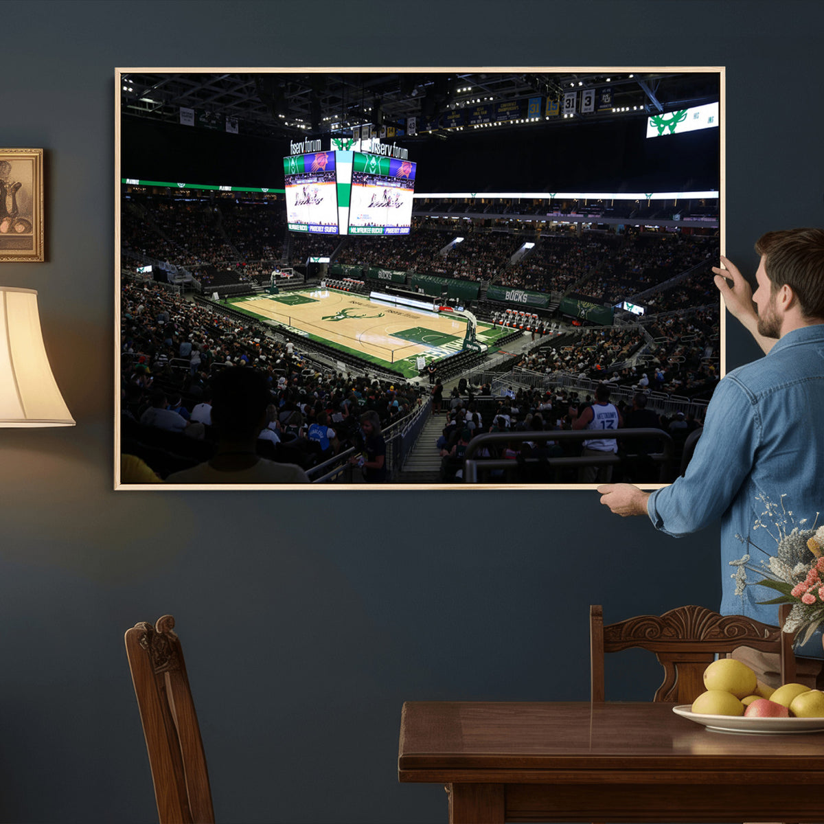 69882-MGV-CV-36X24 - Milwaukee Bucks Basketball Print, Fiserv Forum Stadium Wall Art
