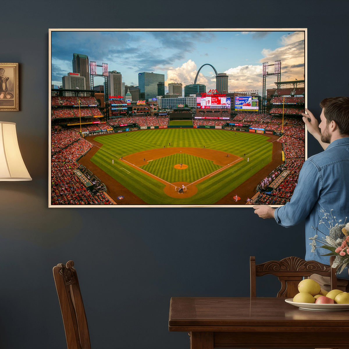 34054-MGV-CV-36X24 - St. Louis Cardinals Baseball Team Print, Busch Stadium Wall Art, Framed and Ready to Hang