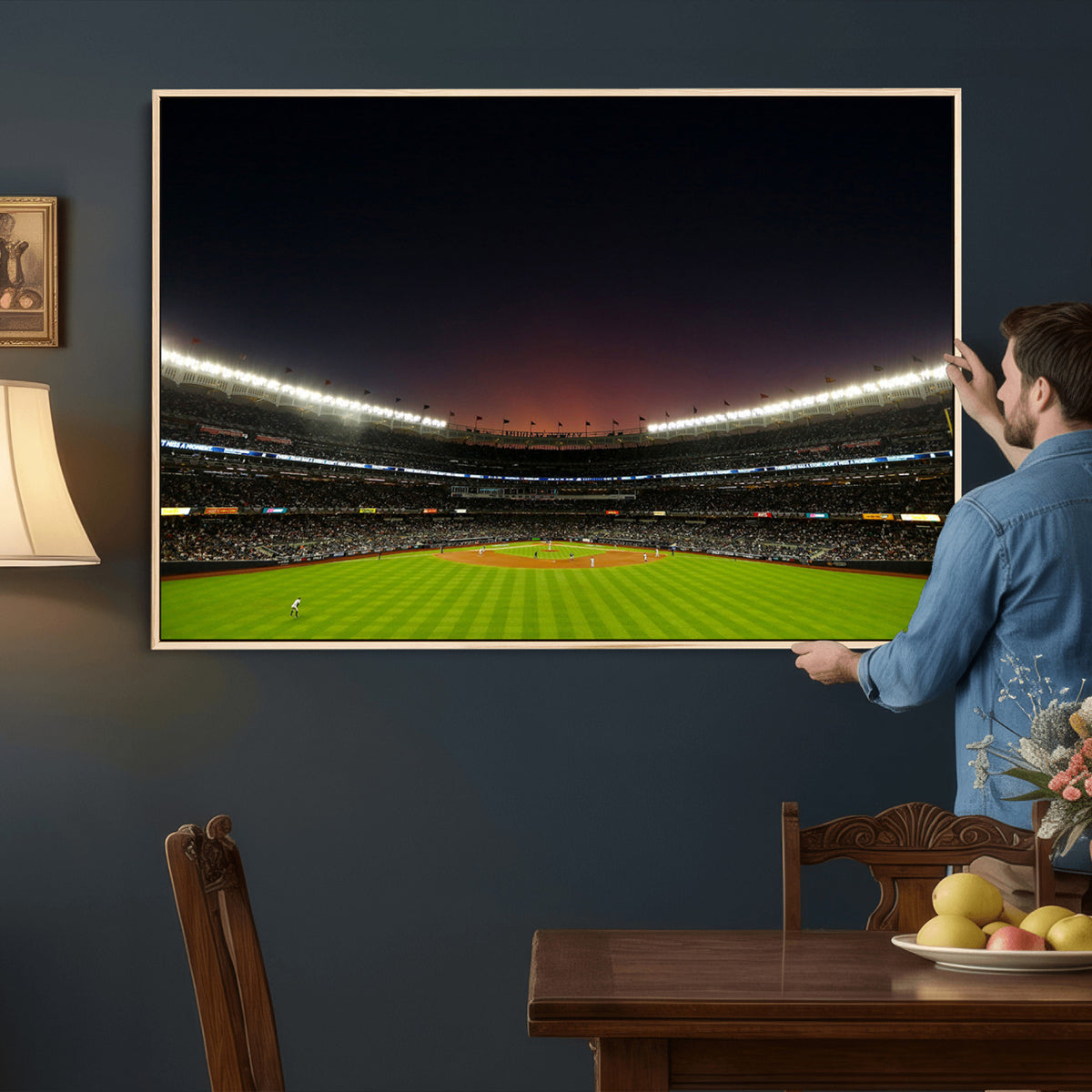59138-MGV-CV-36X24 - Yankee Stadium Night Game Triple Canvas, New York Yankees Stadium Wall Art