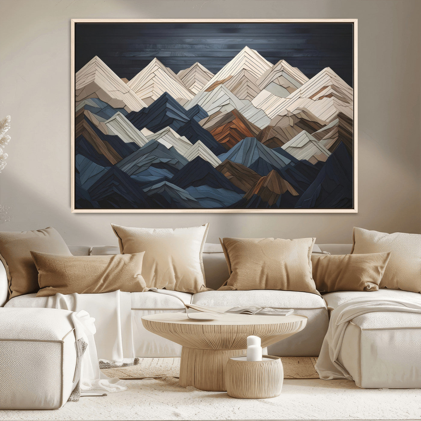 MGV-FC-36X24 - Mountain Range Art Wood Style Wall Art - Ready to Hang 3-Piece Set for Modern Rustic Decor, Abstract