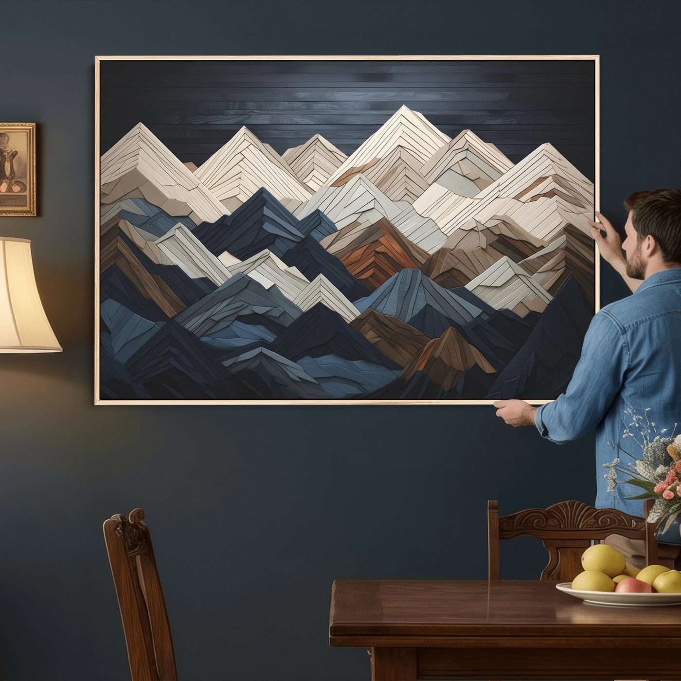 12896-MGV-CV-36X24 - Wood Mountain Wall Art | Mountain Canvas Print Wood Decor | Ready to Hang for Cabin Decor