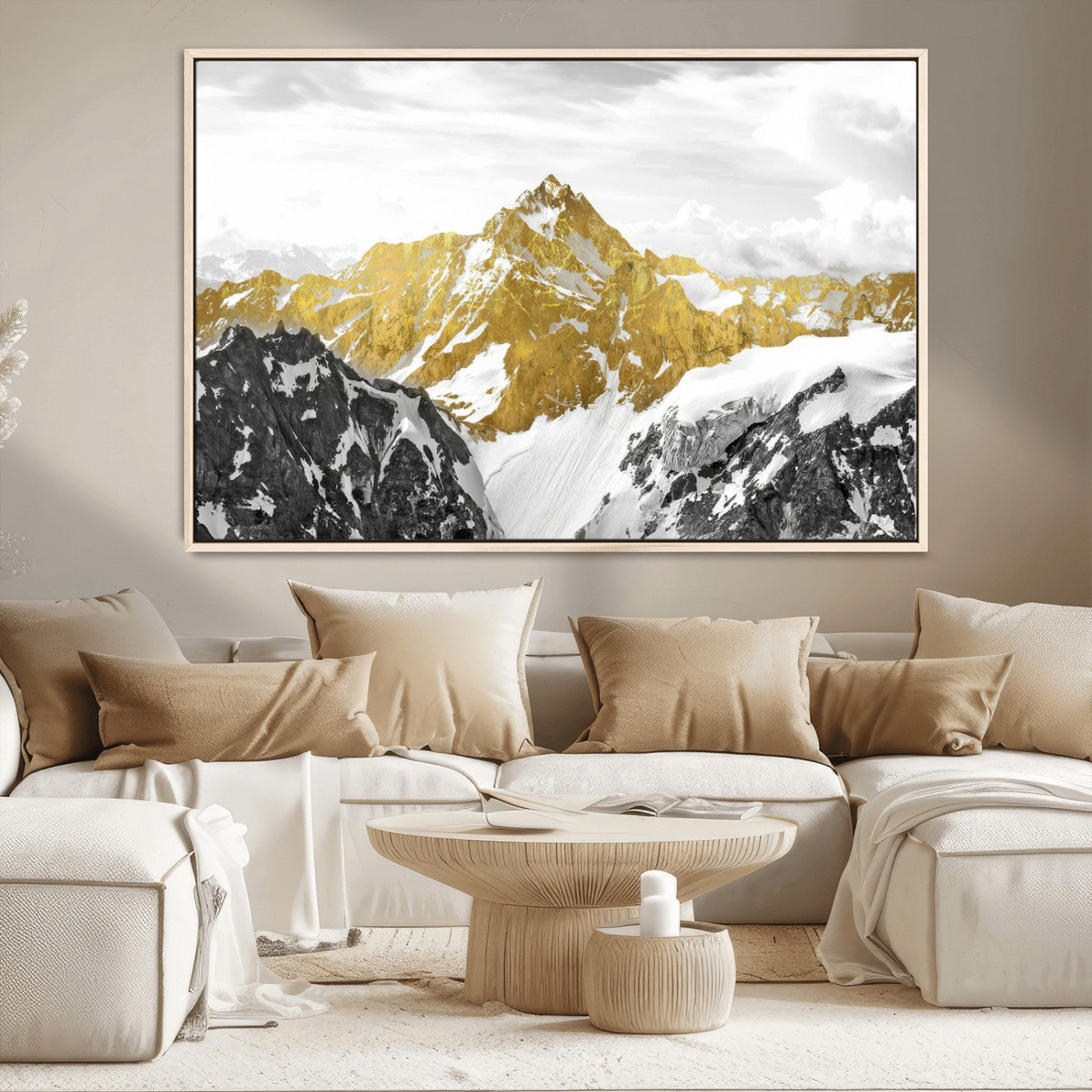 MGV-FC-36X24 - Gold Abstract Mountains Wall Art Print on Canvas, Nature Wall Art Print,