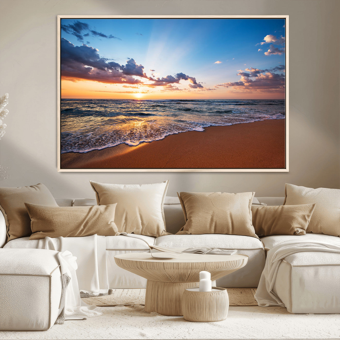 MGV-FC-36X24 - Golden Hour Beach Sunset Wall Art | Canvas Print | Ready to Hang | Coastal Wall Art for Living Room