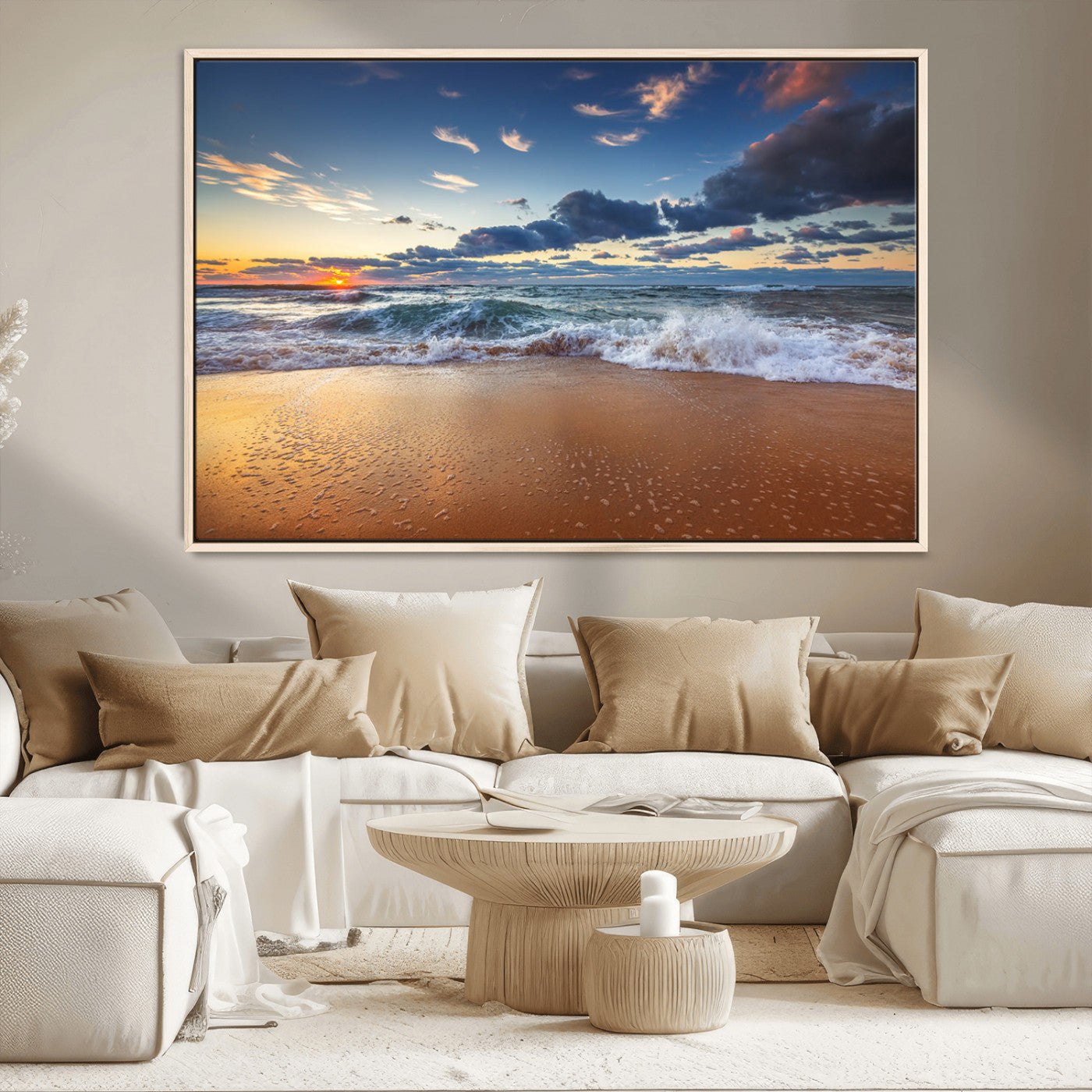 MGV-FC-36X24 - Beach Canvas Wall Art - Coastal Seascape Print for Living Room or Bedroom, Ocean Waves on Sand,