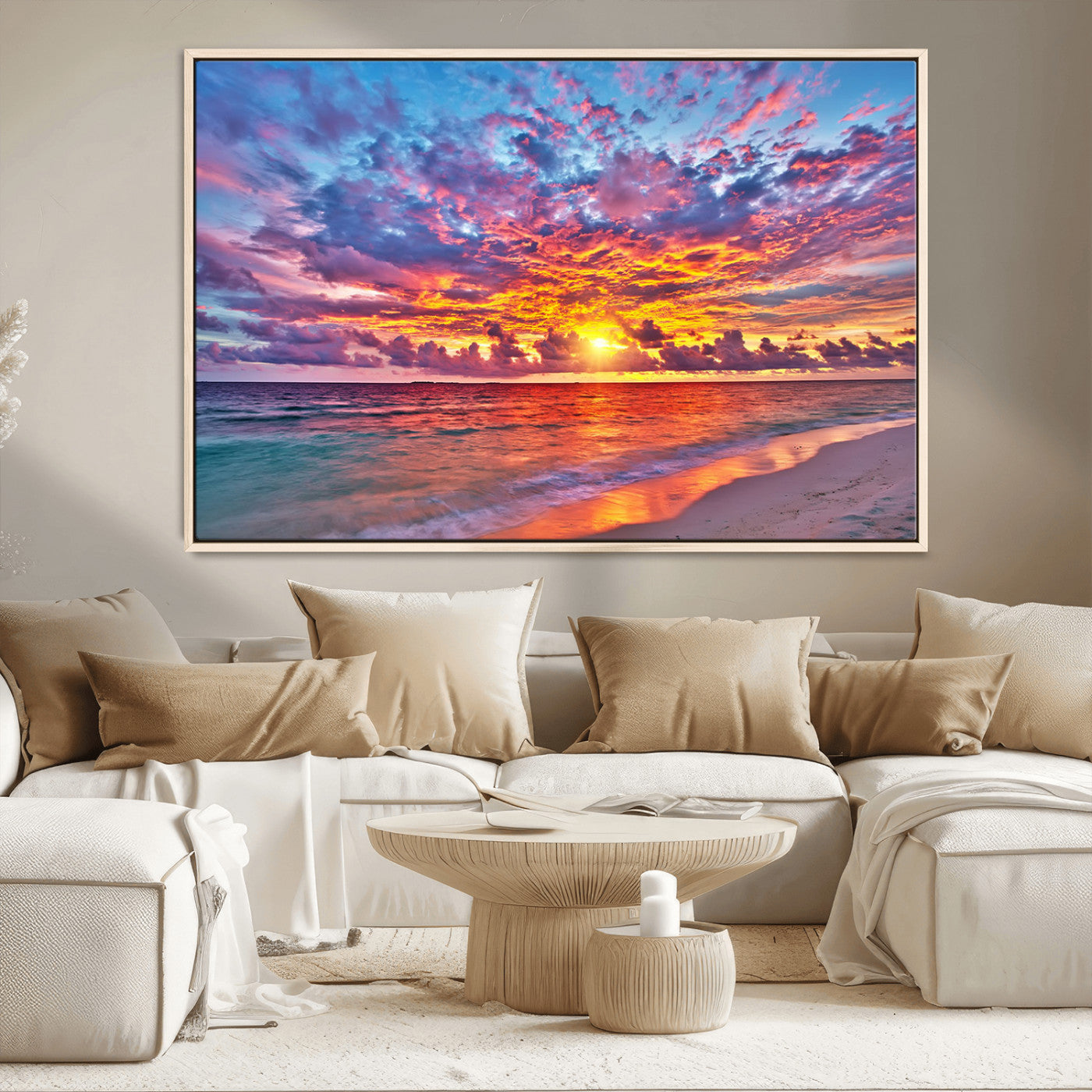 MGV-FC-36X24 - Vibrant Sunset Beach Wall Art - Ocean Sunset Canvas Print | Coastal Wall Art Decor Stunning Sunset