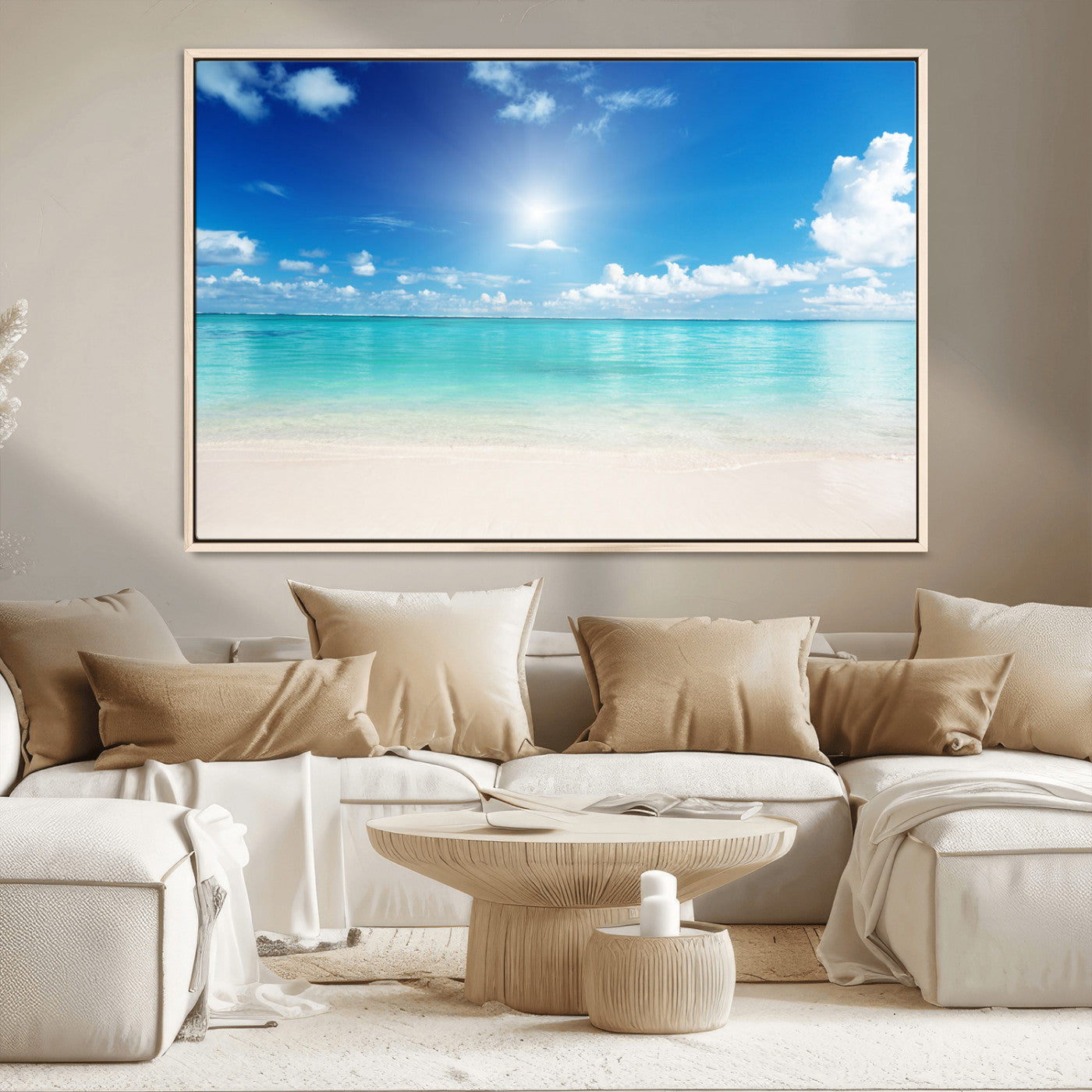 MGV-FC-36X24 - Blue Ocean Wall Art Canvas Print - Tranquil Ocean Paradise Triptych Wall Art - Ready to Hang Beach