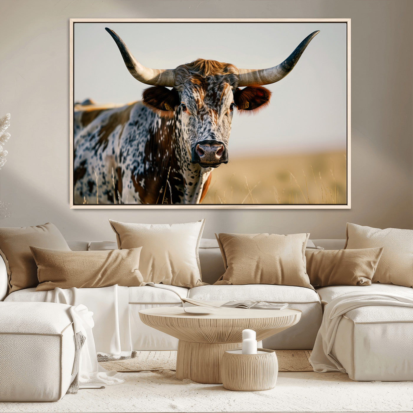 MGV-FC-36X24 - Texas Bull Longhorn Wall Art Canvas Print for Farm House Wall Decor, Farmhouse Wall Art Print