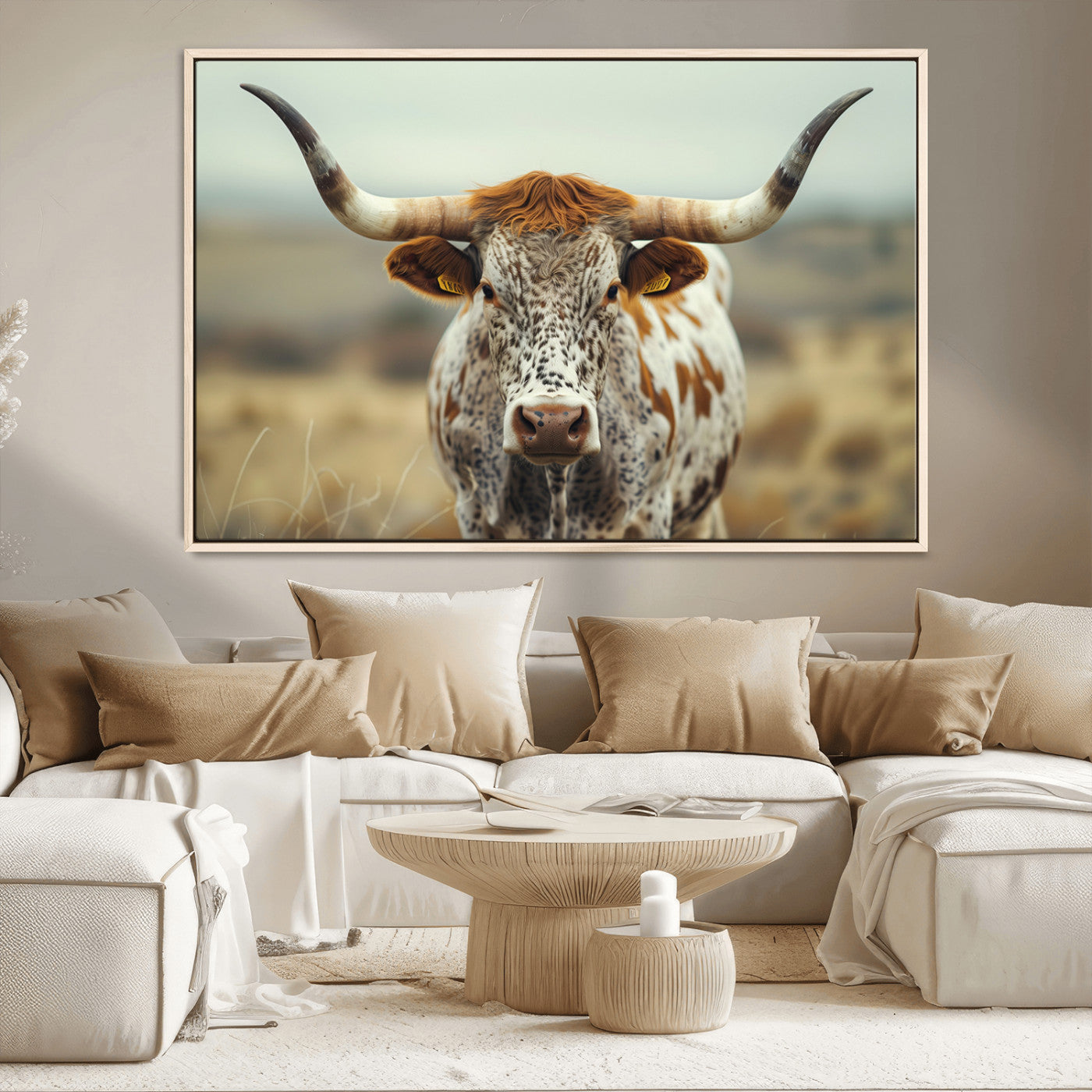 MGV-FC-36X24 - Texas Cow Longhorn Wall Art Canvas Print for Farm House Wall Decor, Farmhouse Wall Art Print
