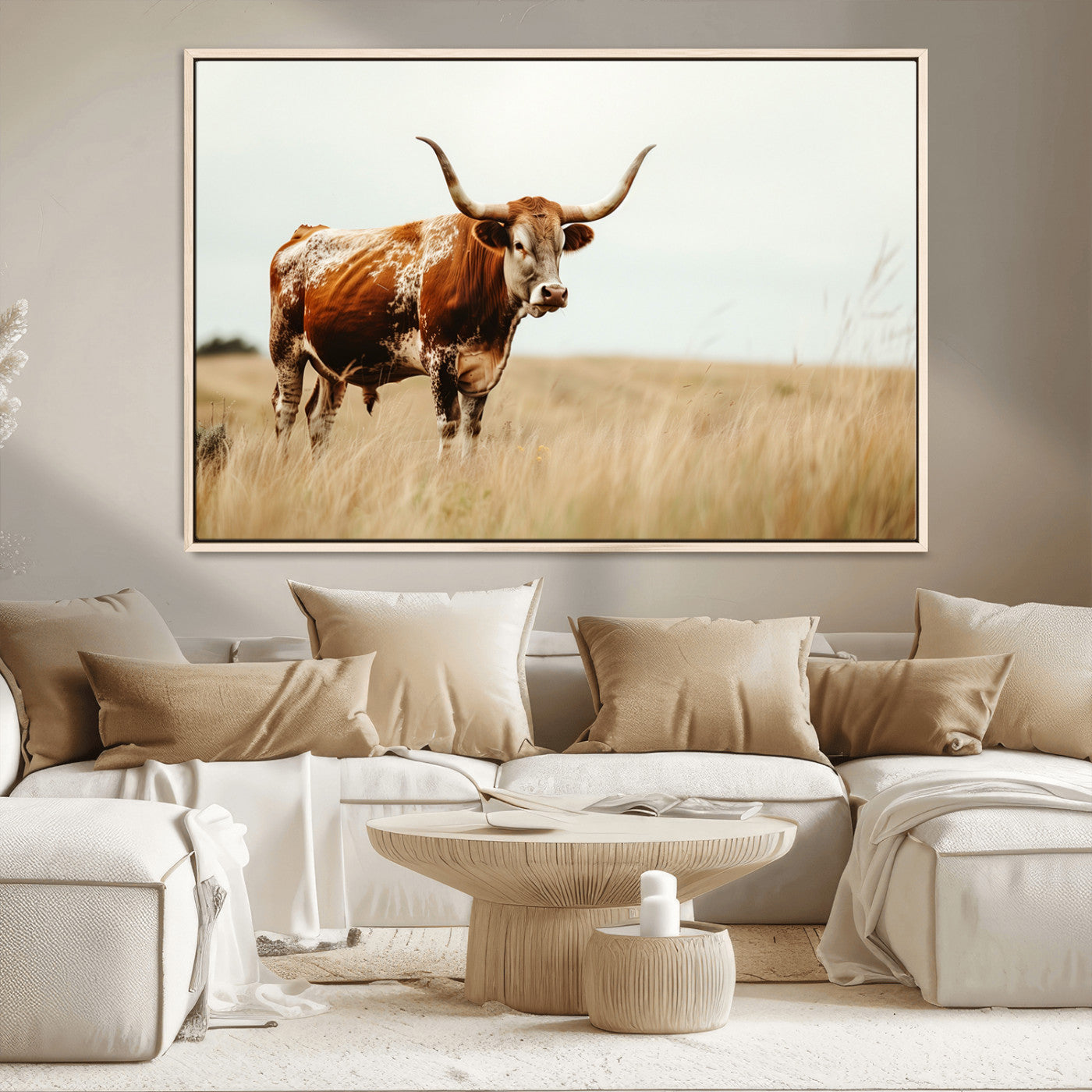 MGV-FC-36X24 - Texas Longhorn Canvas Wall Art Print – Majestic Western Cattle in Rustic Farmhouse Decor – Cow Wall