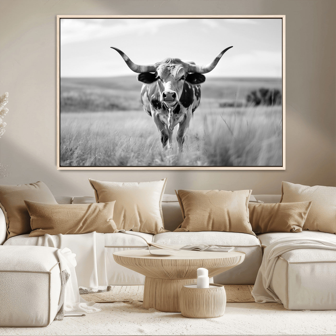 MGV-FC-36X24 - Texas Cow Longhorn Wall Art Canvas Print for Farm House Wall Decor, Farmhouse Wall Art Print