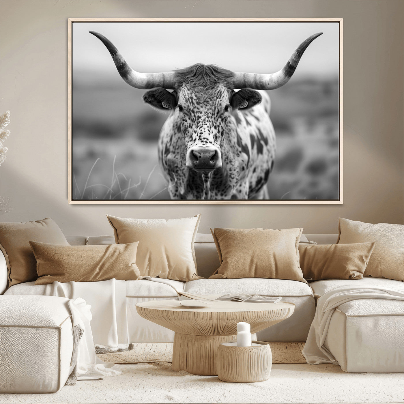 MGV-FC-36X24 - Texas Cow Longhorn Wall Art Canvas Print for Farm House Wall Decor, Farmhouse Wall Art Print