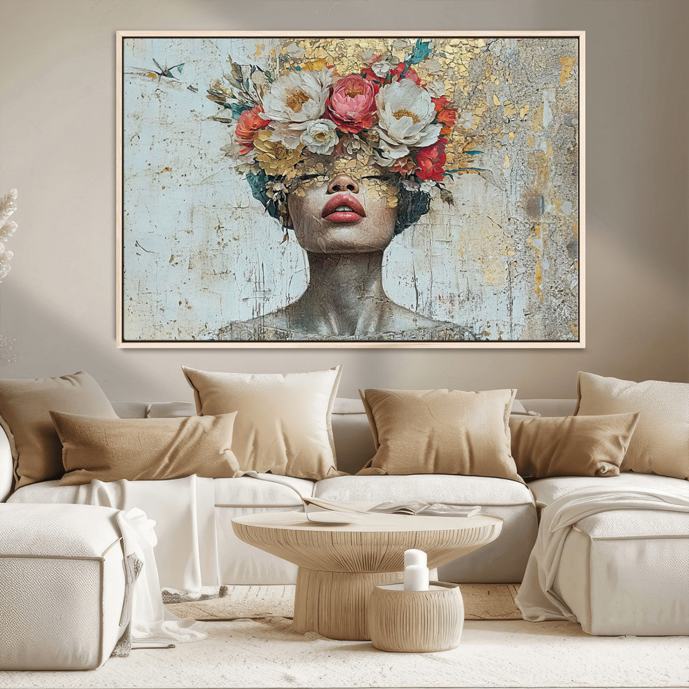 MGV-FC-36X24 - Golden Petal Wall Art Canvas Print - Silhouette Woman Wall Art Canvas Print, Floral Woman Portrait