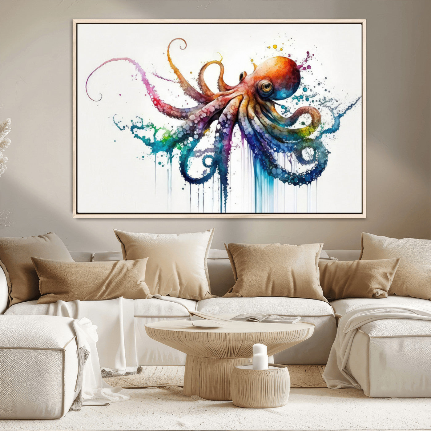 MGV-FC-36X24 - Watercolor Vibrant Octopus Wall Art Canvas Print | Abstract Sea Life Art | Colorful Marine Creature