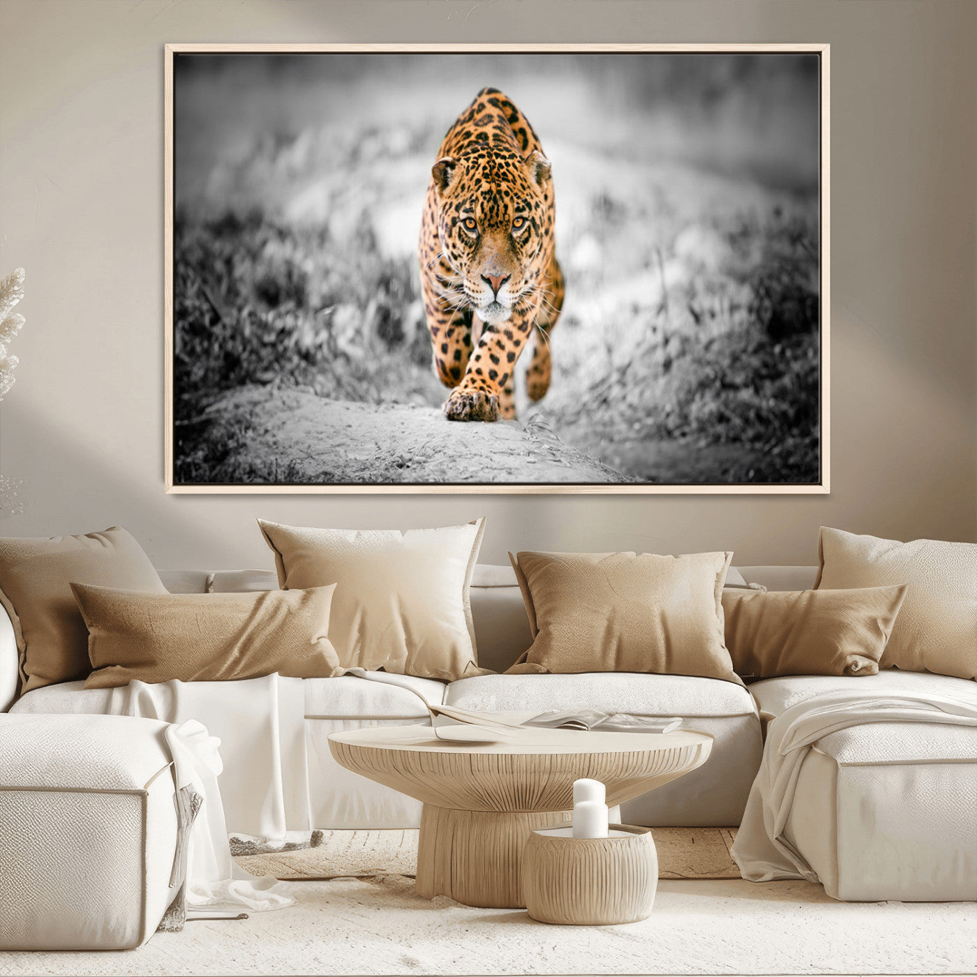 MGV-FC-36X24 - Jaguar Wall Art Canvas Print - Majestic Big Cat in Focused Pursuit - Ready to Hang