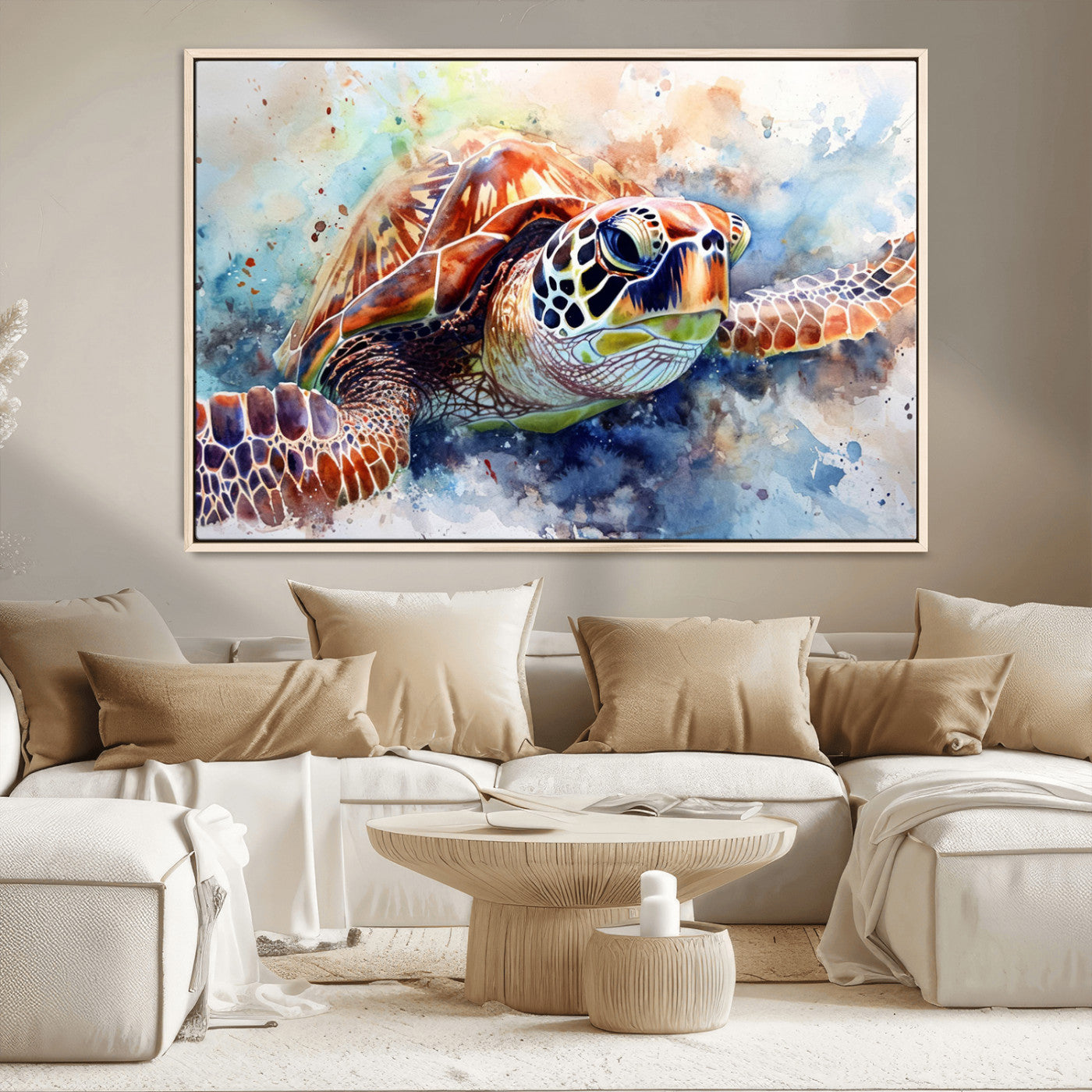 MGV-FC-36X24 - Watercolor Sea Turtle Wall Art Canvas Print - Vibrant Ocean Colors in Watercolor Style - Ready to