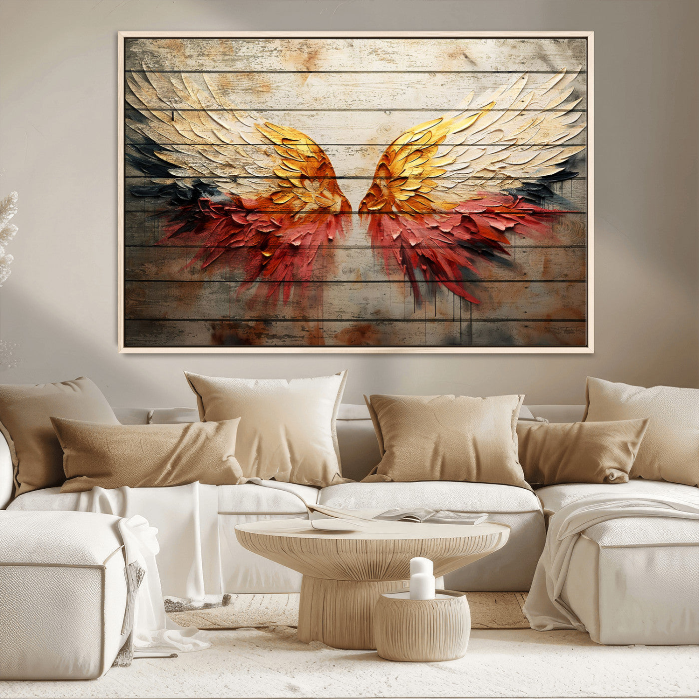 MGV-FC-36X24 - Abstract Angel Wings Canvas Wall Art – Framed and Ready to Hang Modern Angelic Wings Decor for