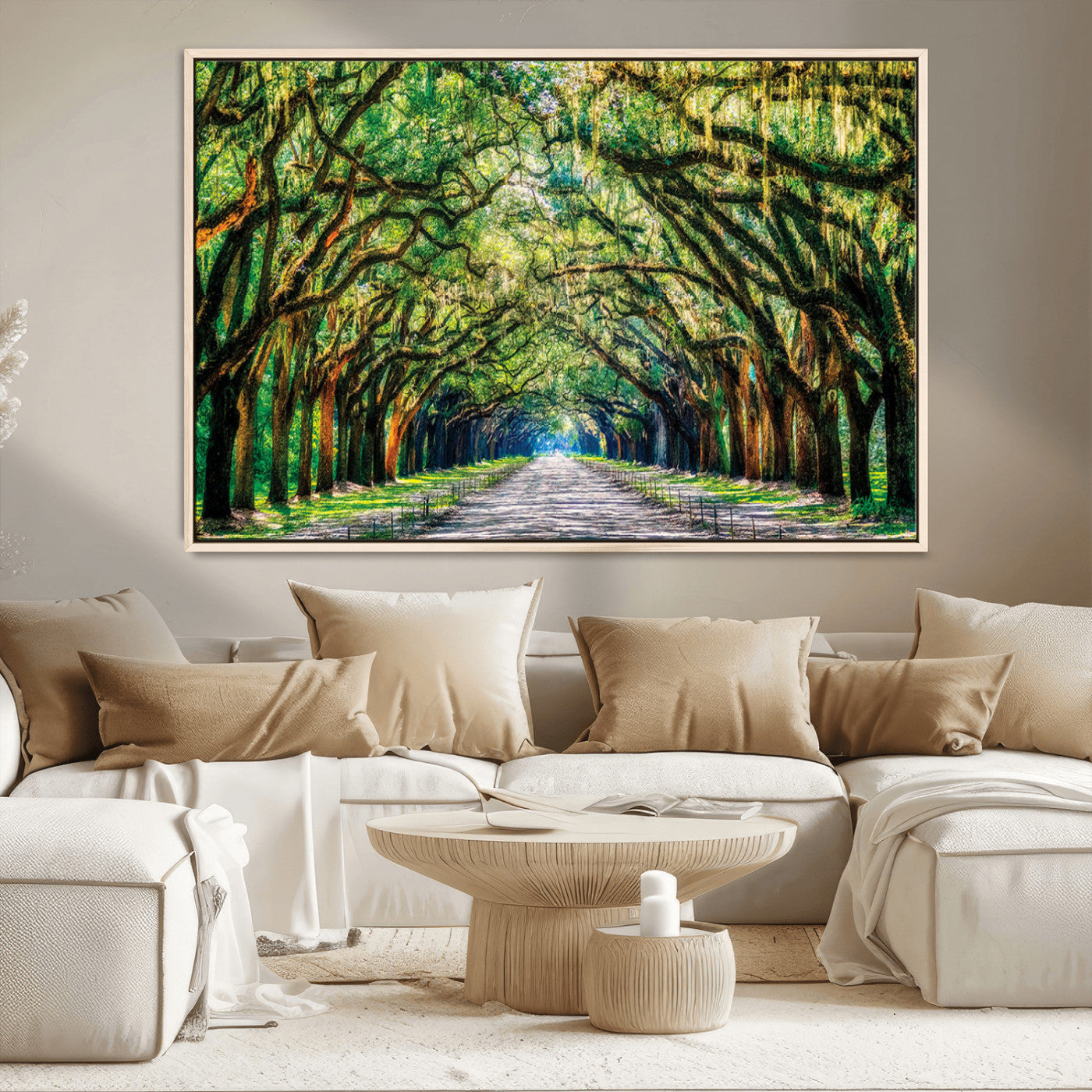 MGV-FC-36X24 - Serene Tree Tunnel Wall Art Canvas Print – Pathway Under Canopy of Lush Green Trees, Nature-Inspired